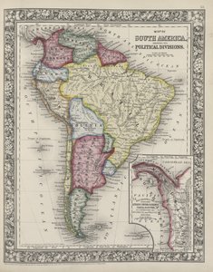 Mapa da América do Sul mostrando suas divisões políticas do novo atlas geral de Mitchell, 1863